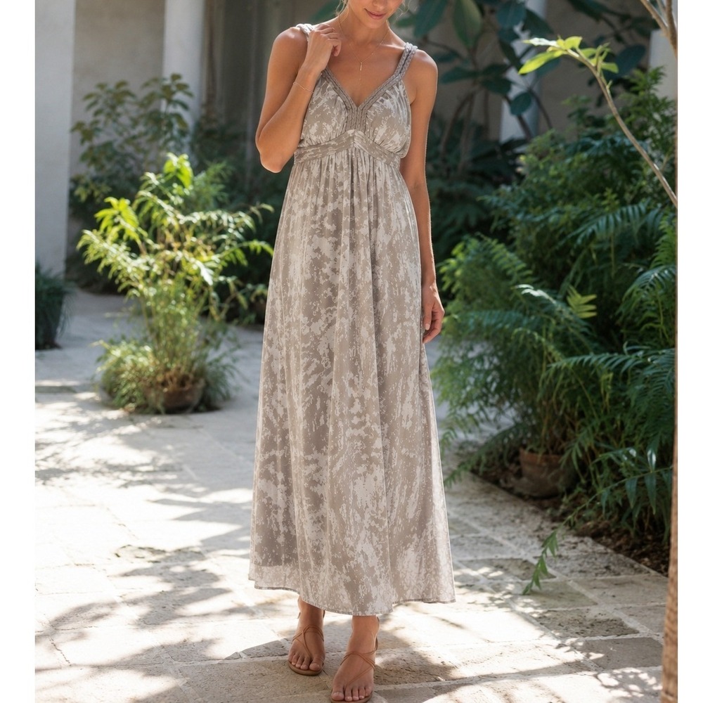 Soft Surroundings Abstract Print Braided Strap Maxi Dress TXL